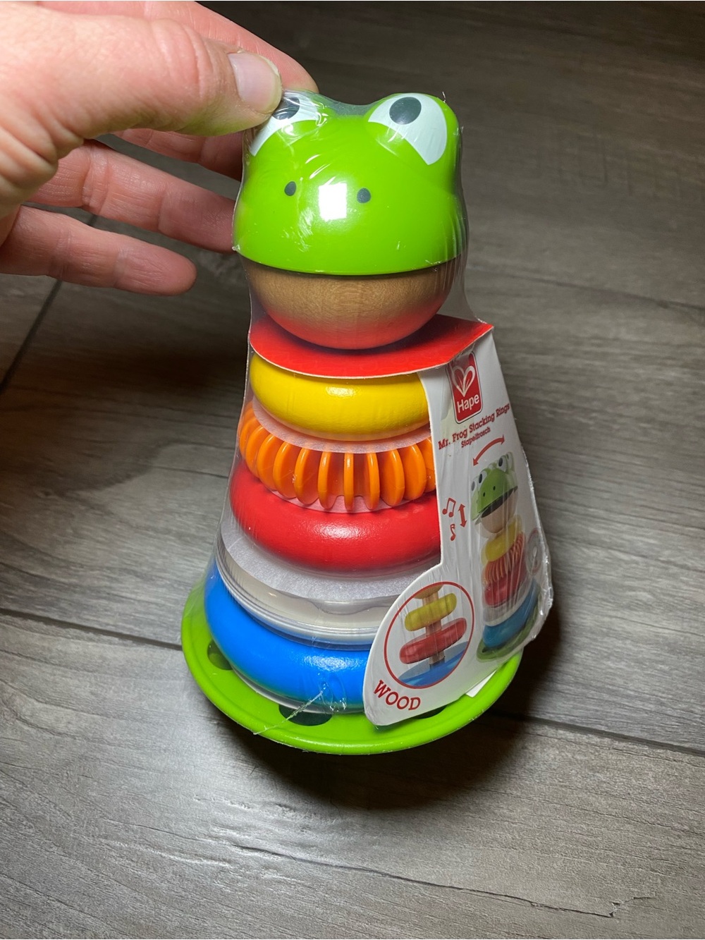 NWT Hape Mr Frog Stacking Ring Colorful Wooden Stack Montessori Open Ended Play